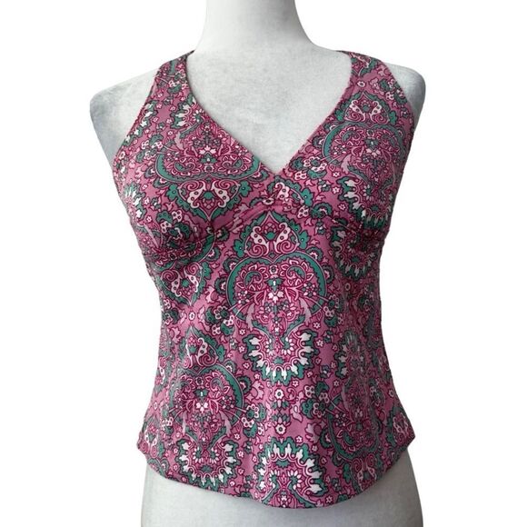 Lands End Tankini Pink Green Halter Top SZ 6 - Picture 1 of 10